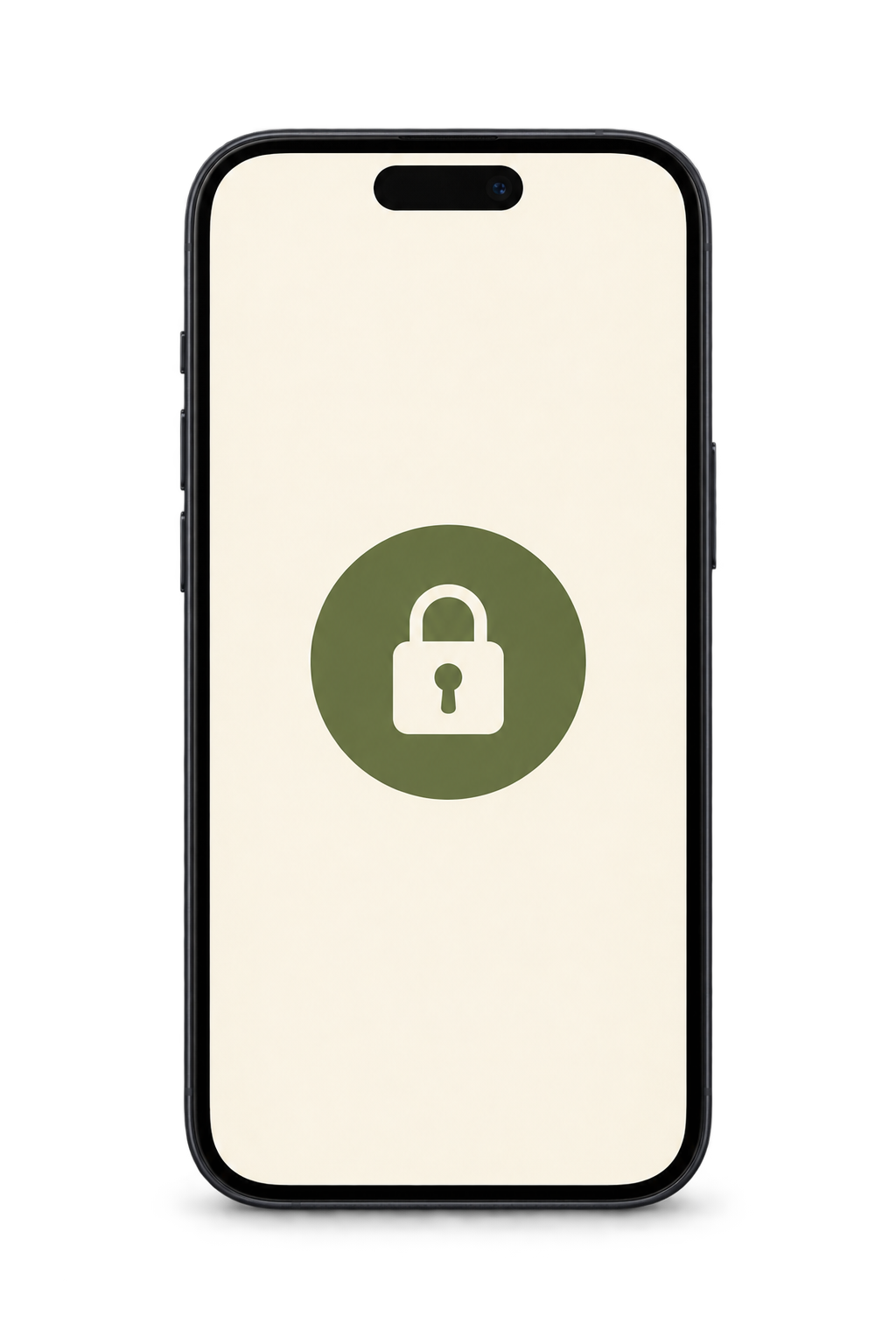 A phone displaying an olive-green padlock on a cream screen.